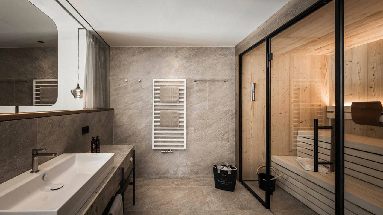 Bagno con sauna Cendevaves Hotel Alpe di Siusi