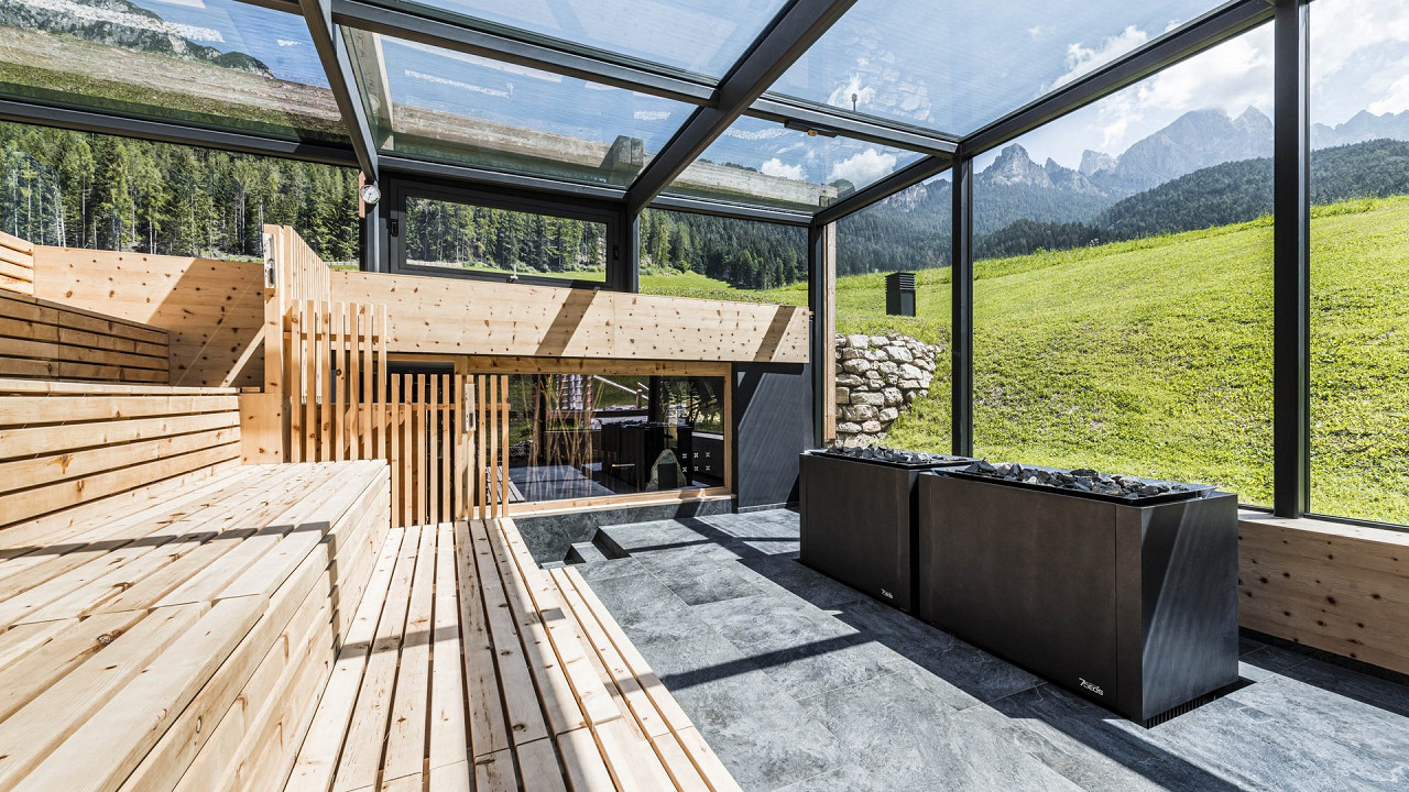 Sauna in summer Cyprianerhof Dolomit Resort