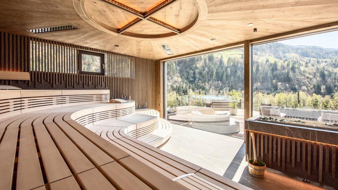 Panorama finnish sauna Quellenhof Luxury Resort Passeier